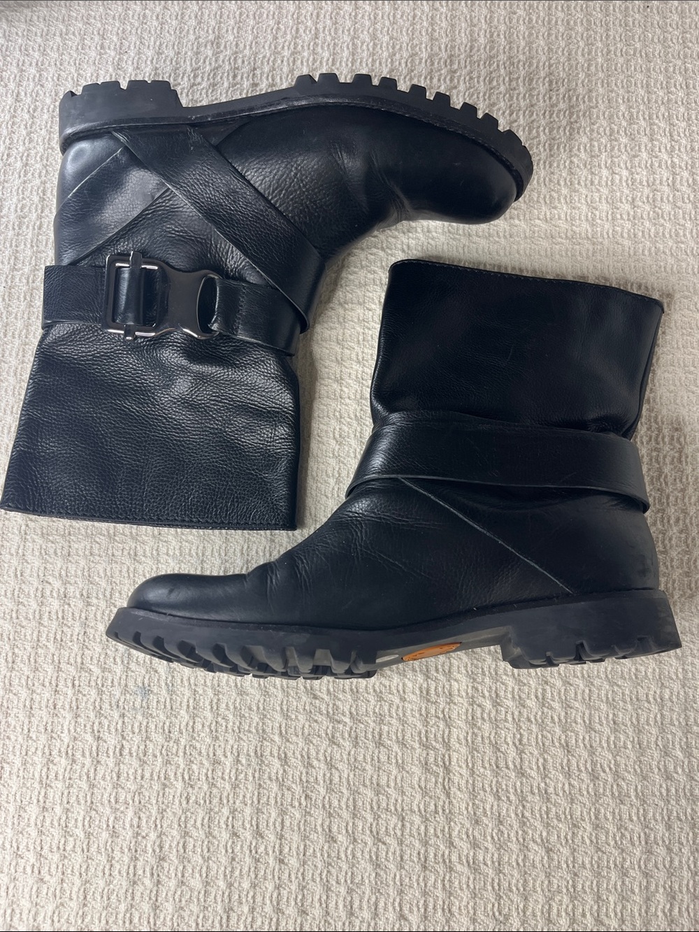 Via Spiga women's 7 M Black Leather Mid-Calf moto/biker harness Boots biker chic